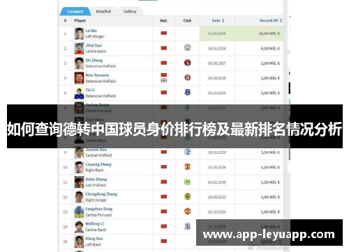 如何查询德转中国球员身价排行榜及最新排名情况分析