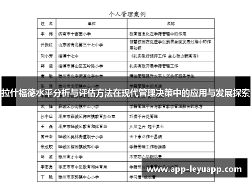 拉什福德水平分析与评估方法在现代管理决策中的应用与发展探索